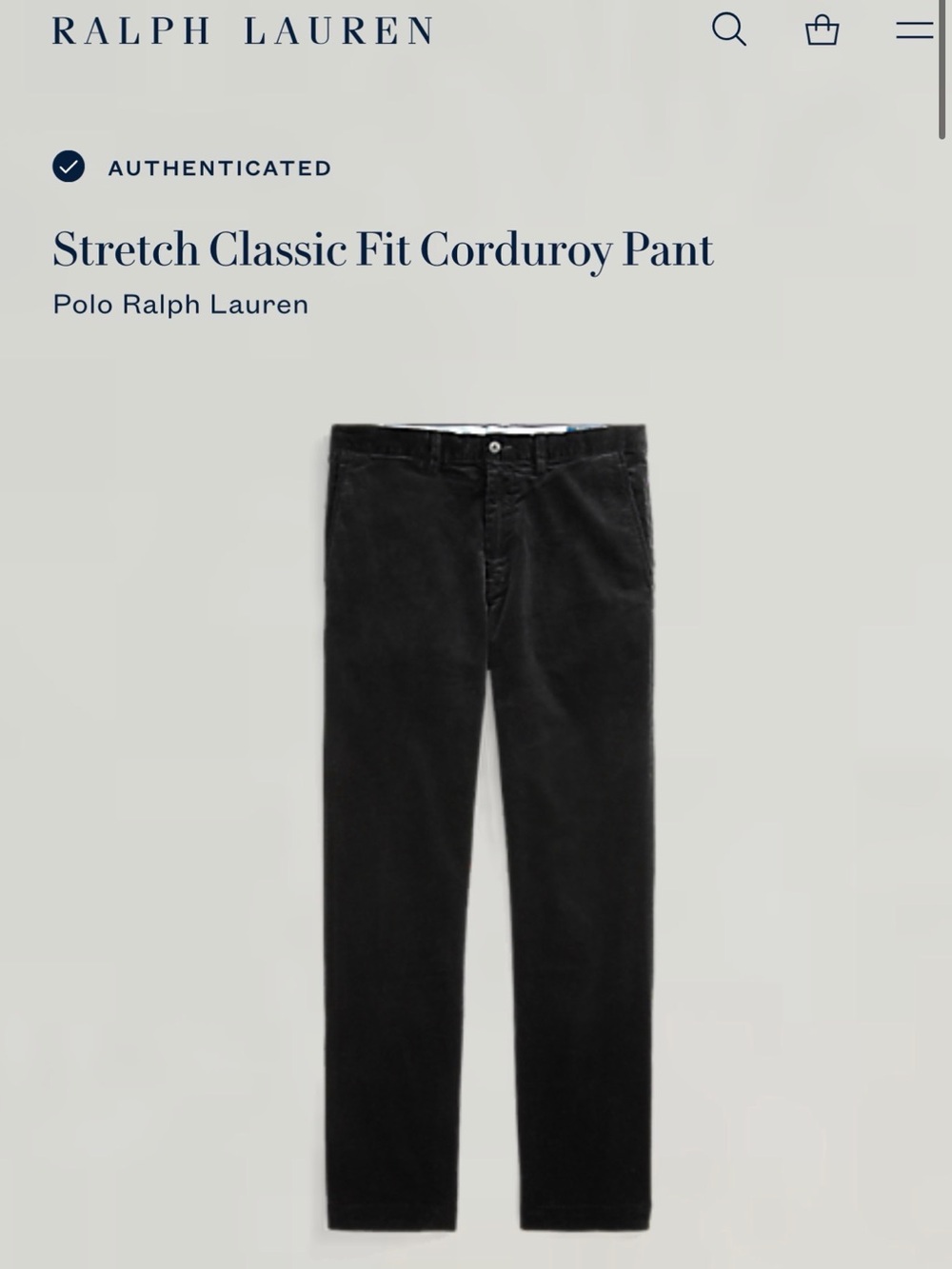 Ralph Lauren Black Corduroy Classic-Fit Pants